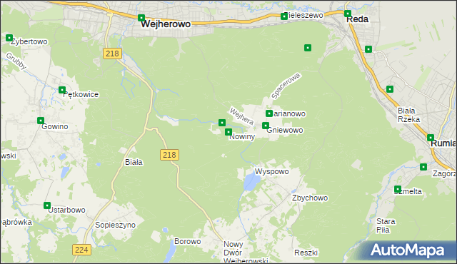 mapa Nowiny gmina Wejherowo, Nowiny gmina Wejherowo na mapie Targeo