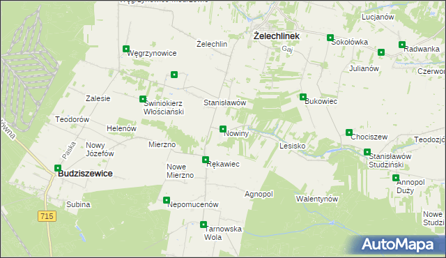 mapa Nowiny gmina Żelechlinek, Nowiny gmina Żelechlinek na mapie Targeo