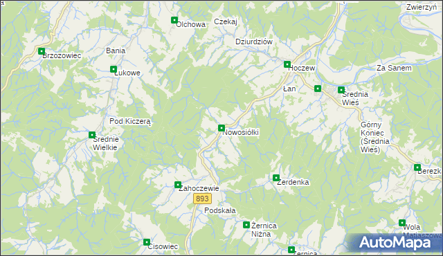 mapa Nowosiółki gmina Baligród, Nowosiółki gmina Baligród na mapie Targeo