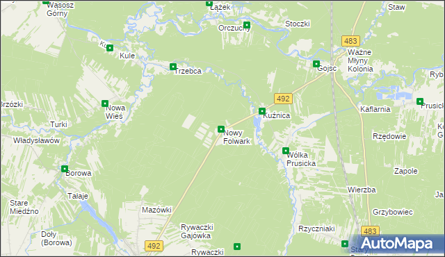 mapa Nowy Folwark gmina Miedźno, Nowy Folwark gmina Miedźno na mapie Targeo