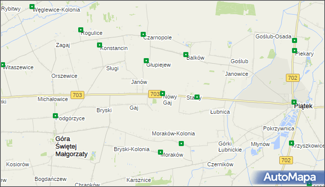 mapa Nowy Gaj gmina Góra Świętej Małgorzaty, Nowy Gaj gmina Góra Świętej Małgorzaty na mapie Targeo