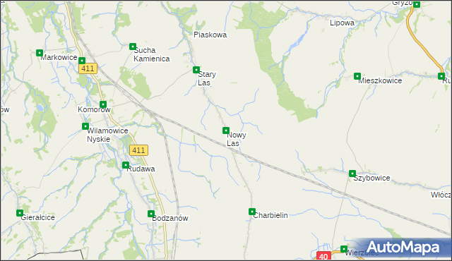 mapa Nowy Las gmina Głuchołazy, Nowy Las gmina Głuchołazy na mapie Targeo