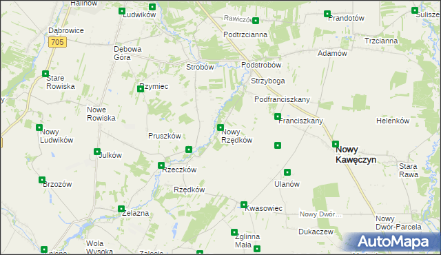 mapa Nowy Rzędków, Nowy Rzędków na mapie Targeo