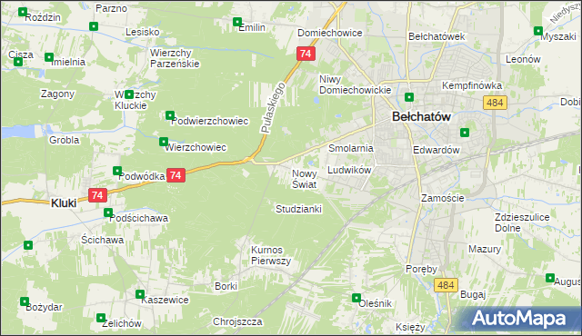 mapa Nowy Świat gmina Bełchatów, Nowy Świat gmina Bełchatów na mapie Targeo