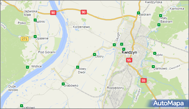 mapa Obory gmina Kwidzyn, Obory gmina Kwidzyn na mapie Targeo