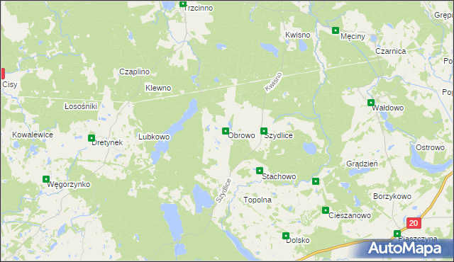 mapa Obrowo gmina Miastko, Obrowo gmina Miastko na mapie Targeo