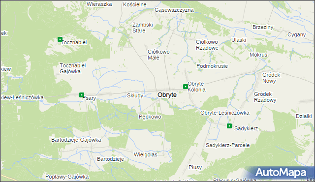 mapa Obryte powiat pułtuski, Obryte powiat pułtuski na mapie Targeo