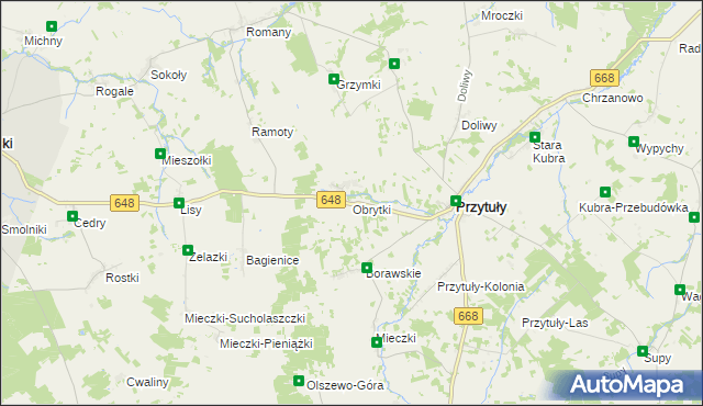 mapa Obrytki gmina Przytuły, Obrytki gmina Przytuły na mapie Targeo