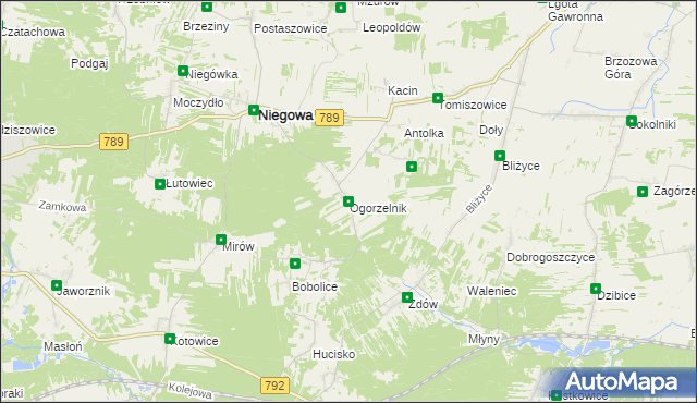 mapa Ogorzelnik, Ogorzelnik na mapie Targeo