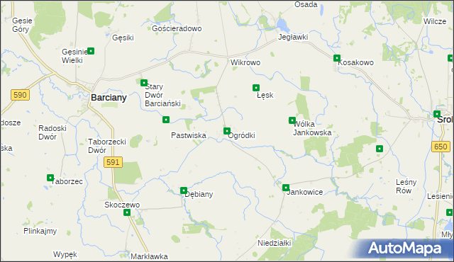 mapa Ogródki gmina Barciany, Ogródki gmina Barciany na mapie Targeo