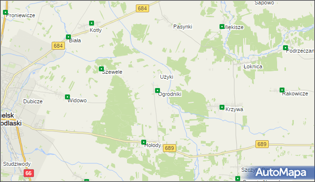 mapa Ogrodniki gmina Bielsk Podlaski, Ogrodniki gmina Bielsk Podlaski na mapie Targeo