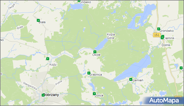 mapa Okole gmina Ińsko, Okole gmina Ińsko na mapie Targeo