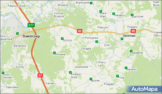 mapa Okrąglik gmina Białobrzegi, Okrąglik gmina Białobrzegi na mapie Targeo