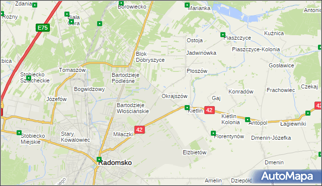 mapa Okrajszów, Okrajszów na mapie Targeo