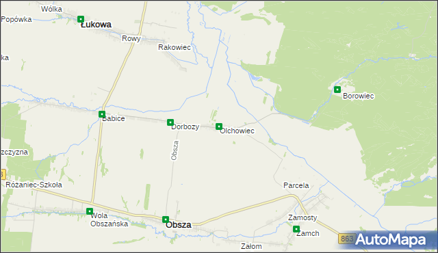 mapa Olchowiec gmina Obsza, Olchowiec gmina Obsza na mapie Targeo