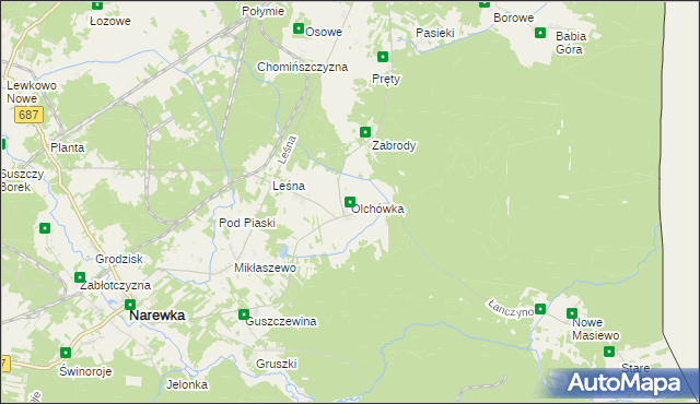 mapa Olchówka gmina Narewka, Olchówka gmina Narewka na mapie Targeo