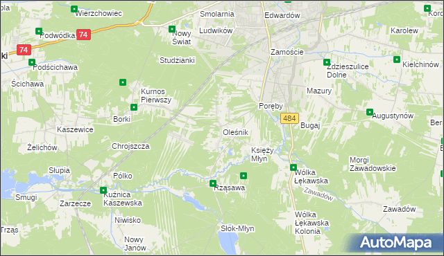 mapa Oleśnik gmina Bełchatów, Oleśnik gmina Bełchatów na mapie Targeo