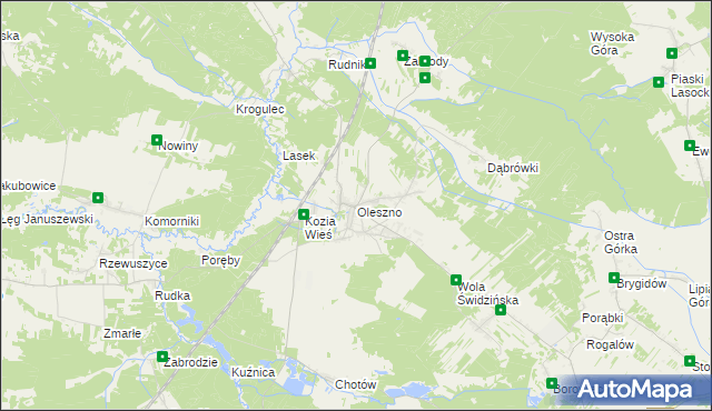 mapa Oleszno gmina Krasocin, Oleszno gmina Krasocin na mapie Targeo