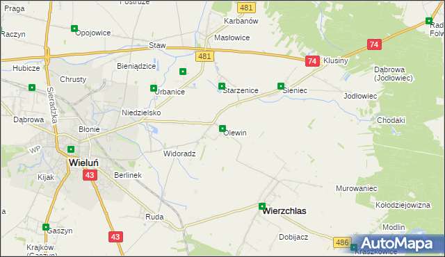 mapa Olewin gmina Wieluń, Olewin gmina Wieluń na mapie Targeo