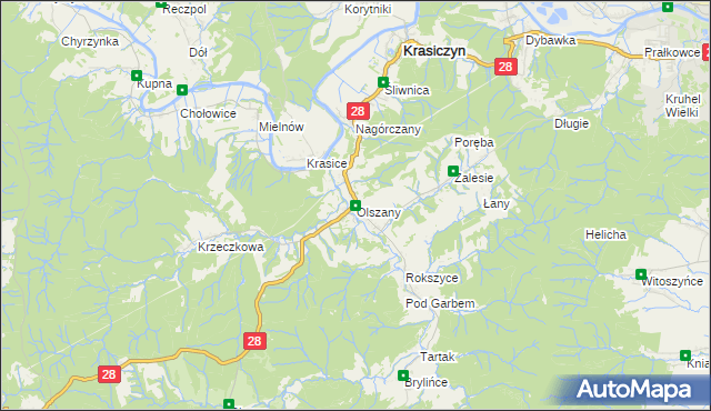 mapa Olszany gmina Krasiczyn, Olszany gmina Krasiczyn na mapie Targeo