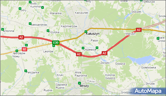 mapa Olszewice gmina Kałuszyn, Olszewice gmina Kałuszyn na mapie Targeo