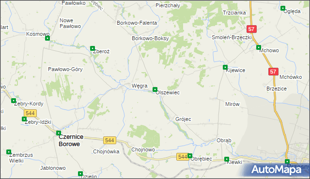 mapa Olszewiec gmina Czernice Borowe, Olszewiec gmina Czernice Borowe na mapie Targeo