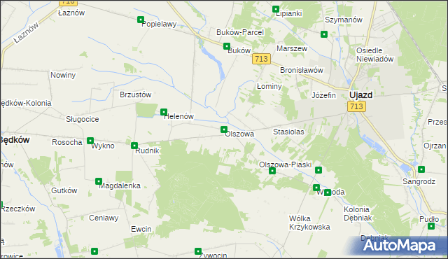 mapa Olszowa gmina Ujazd, Olszowa gmina Ujazd na mapie Targeo