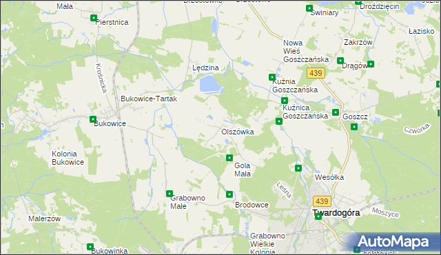 mapa Olszówka gmina Twardogóra, Olszówka gmina Twardogóra na mapie Targeo