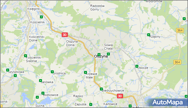 mapa Olszyna powiat lubański, Olszyna powiat lubański na mapie Targeo