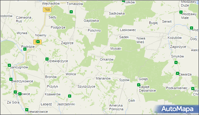 mapa Orkanów, Orkanów na mapie Targeo