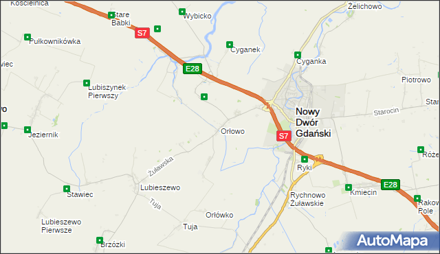 mapa Orłowo gmina Nowy Dwór Gdański, Orłowo gmina Nowy Dwór Gdański na mapie Targeo