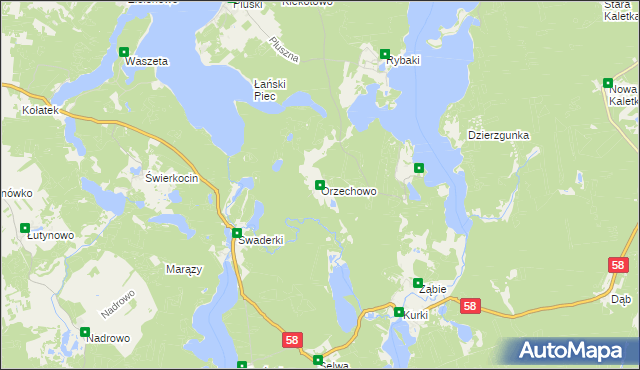 mapa Orzechowo gmina Olsztynek, Orzechowo gmina Olsztynek na mapie Targeo