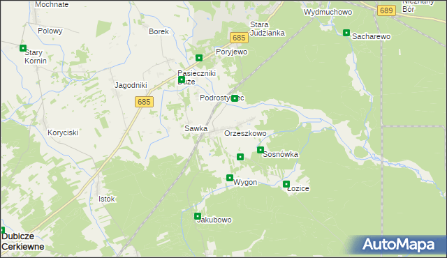 mapa Orzeszkowo gmina Hajnówka, Orzeszkowo gmina Hajnówka na mapie Targeo