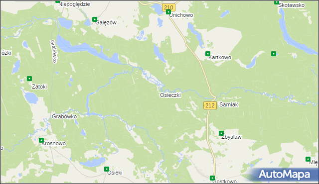 mapa Osieczki gmina Borzytuchom, Osieczki gmina Borzytuchom na mapie Targeo