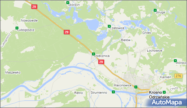 mapa Osiecznica gmina Krosno Odrzańskie, Osiecznica gmina Krosno Odrzańskie na mapie Targeo