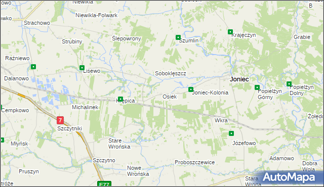 mapa Osiek gmina Joniec, Osiek gmina Joniec na mapie Targeo