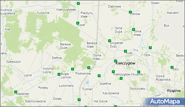mapa Osina Mała gmina Kiełczygłów, Osina Mała gmina Kiełczygłów na mapie Targeo