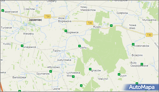 mapa Osiny gmina Jasieniec, Osiny gmina Jasieniec na mapie Targeo