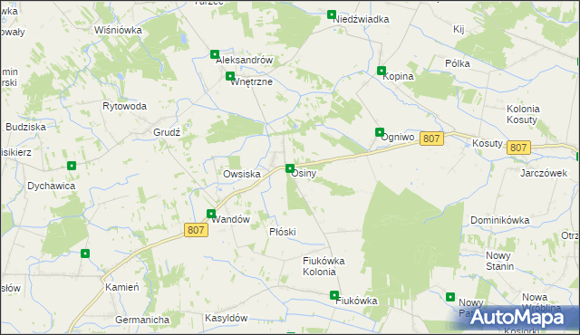 mapa Osiny gmina Wola Mysłowska, Osiny gmina Wola Mysłowska na mapie Targeo