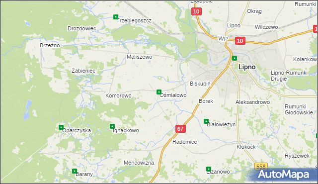 mapa Ośmiałowo gmina Lipno, Ośmiałowo gmina Lipno na mapie Targeo