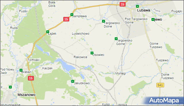 mapa Osowiec gmina Lubawa, Osowiec gmina Lubawa na mapie Targeo