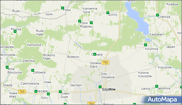 mapa Osówka gmina Szydłów, Osówka gmina Szydłów na mapie Targeo