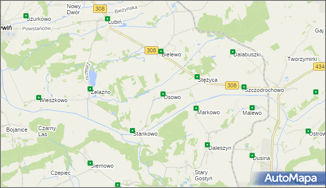 mapa Osowo gmina Gostyń, Osowo gmina Gostyń na mapie Targeo