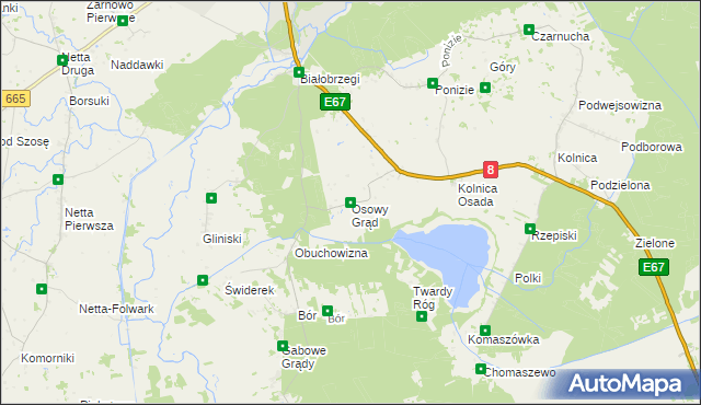 mapa Osowy Grąd, Osowy Grąd na mapie Targeo