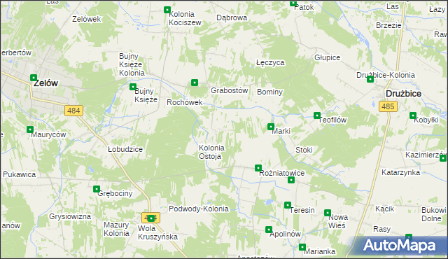 mapa Ostoja gmina Zelów, Ostoja gmina Zelów na mapie Targeo