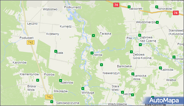 mapa Ostrów gmina Aleksandrów, Ostrów gmina Aleksandrów na mapie Targeo