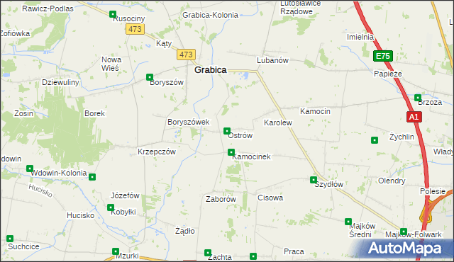 mapa Ostrów gmina Grabica, Ostrów gmina Grabica na mapie Targeo