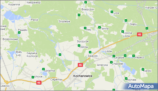 mapa Ostrów gmina Kochanowice, Ostrów gmina Kochanowice na mapie Targeo