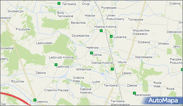 mapa Ostrów gmina Olszówka, Ostrów gmina Olszówka na mapie Targeo