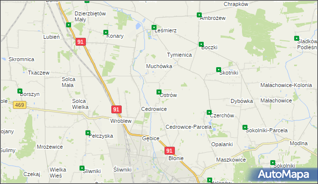 mapa Ostrów gmina Ozorków, Ostrów gmina Ozorków na mapie Targeo